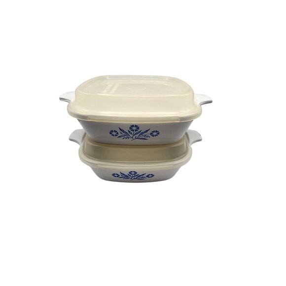 Corning Ware P-41-B 1 3/4 Cup Dishes With Lids Blue Cornflower Design Microwave - Picture 1 of 3